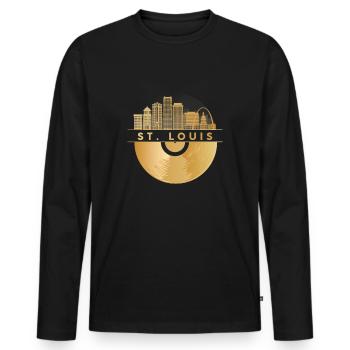 Vinyl Record Music Skyline-USA-St.-Louis - Men's Premium Organic Long Sleeve Shirt - black - Front - Nico (187cm)