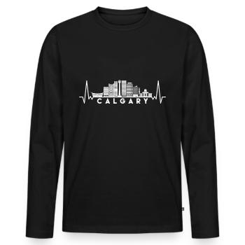 Herzschlag Skyline Kanada Calgary - Männer Premium Bio Langarmshirt - Schwarz - Vorne - Nico (187cm)