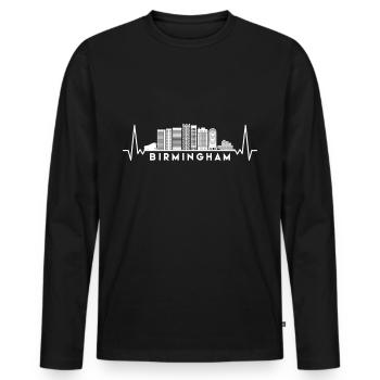 Herzschlag Skyline UK Birmingham - Männer Premium Bio Langarmshirt - Schwarz - Vorne - Nico (187cm)