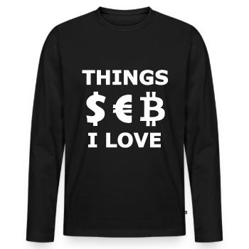 Dollar Euro und Bitcoin - Männer Premium Bio Langarmshirt - Schwarz - Vorne - Nico (187cm)