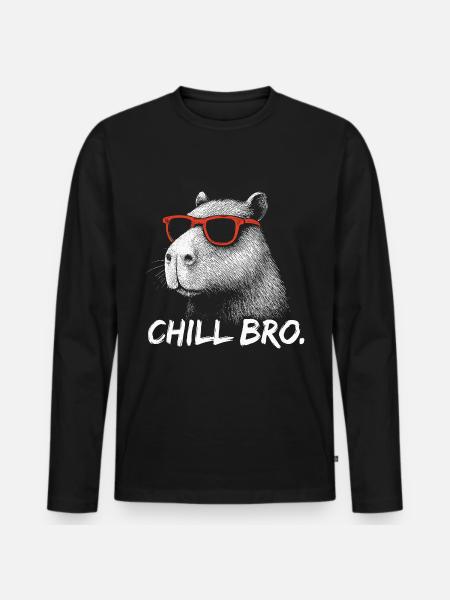 CHILL BRO – Sjov Capybara med solbriller - Premium økologisk langærmet T-shirt til mænd - sort