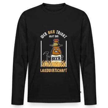 Toute personne qui boit de la bière aide l'agriculture - T-shirt manches longues Premium bio Homme - noir - Devant - Nico (187cm)