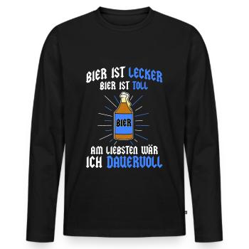 Bier lecker toll Dauervoll Spruch - Männer Premium Bio Langarmshirt - Schwarz - Vorne - Nico (187cm)