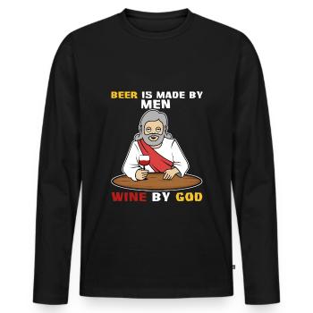 Beer is made by men, wine by God - Männer Premium Bio Langarmshirt - Schwarz - Vorne - Nico (187cm)
