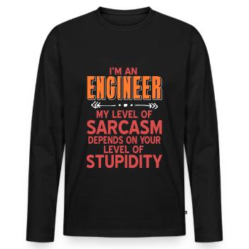 Ingénieur - mon level of sarcasm level of - T-shirt manches longues Premium bio Homme - noir - Devant - Nico (187cm)