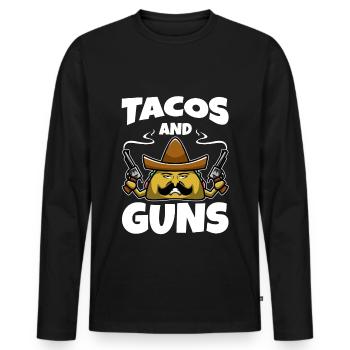 Taco Waffe Design - Tacos and Guns - Männer Premium Bio Langarmshirt - Schwarz - Vorne - Nico (187cm)