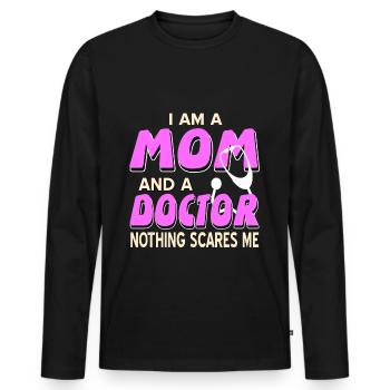 Docteur - Je suis une maman et un docteur, rien ne me fait peur - T-shirt manches longues Premium bio Homme - noir - Devant - Nico (187cm)