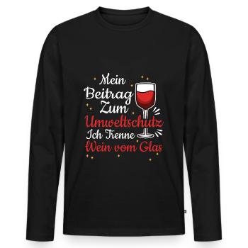 Mein Beitrag zum Umweltschutz trenne Wein vom Glas - Männer Premium Bio Langarmshirt - Schwarz - Vorne - Nico (187cm)