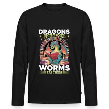 Fantasy Book reading Mythical Creatures - Männer Premium Bio Langarmshirt - Schwarz - Vorne - Nico (187cm)