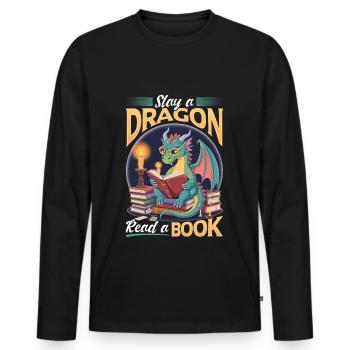 Fantasy Book reading Mythical Creatures - Männer Premium Bio Langarmshirt - Schwarz - Vorne - Nico (187cm)