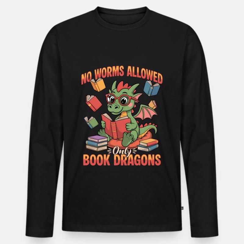 Fantasy Book reading Mythical Creatures - Männer Premium Bio Langarmshirt - Schwarz