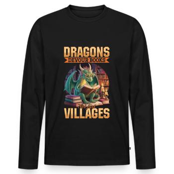 Fantasy Book reading Mythical Creatures - Männer Premium Bio Langarmshirt - Schwarz - Vorne - Nico (187cm)
