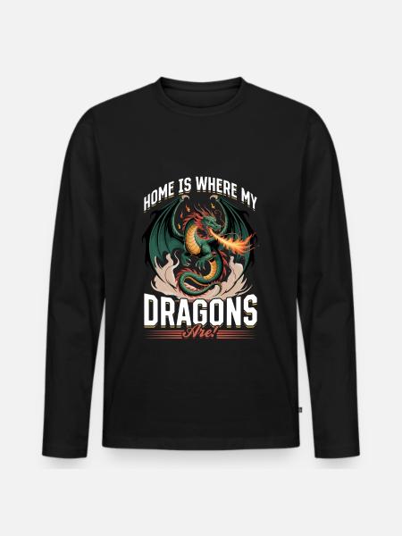 Fantasy Dragon Mythical Creatures - Männer Premium Bio Langarmshirt - Schwarz