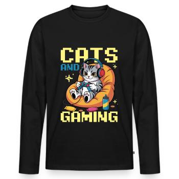 Gamer Gaming Cat Video Game - Men's Premium Organic Long Sleeve Shirt - black - Front - Nico (187cm)