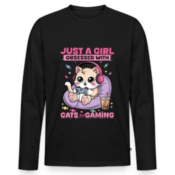 Gamer Gaming Cat Video Game - Men's Premium Organic Long Sleeve Shirt - black - Front - Nico (187cm)