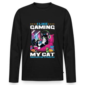 Gamer Gaming Cat Video Game - Men's Premium Organic Long Sleeve Shirt - black - Front - Nico (187cm)