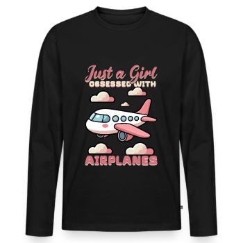 Airplane Kids Travel Pilot Toddler - Men's Premium Organic Long Sleeve Shirt - black - Front - Nico (187cm)