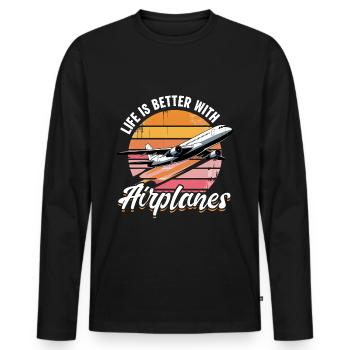 Airplane Kids Travel Pilot Toddler - Men's Premium Organic Long Sleeve Shirt - black - Front - Nico (187cm)