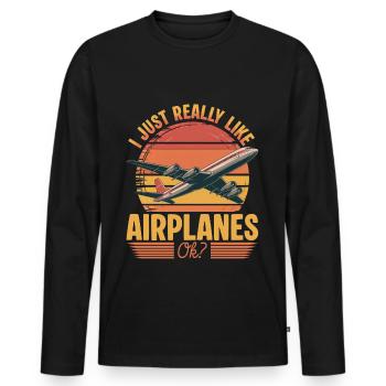 Airplane Kids Travel Pilot Toddler - Men's Premium Organic Long Sleeve Shirt - black - Front - Nico (187cm)