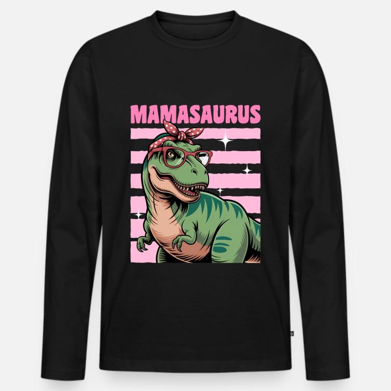 Dinosaur T-Rex Mamasaurus - Männer Premium Bio Langarmshirt - Schwarz