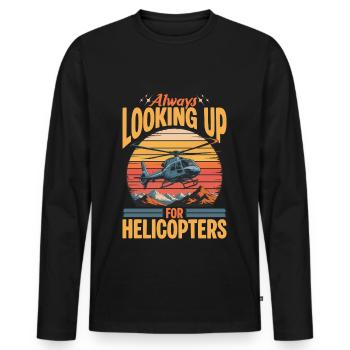 Helicopter funny Pilot - Männer Premium Bio Langarmshirt - Schwarz - Vorne - Nico (187cm)