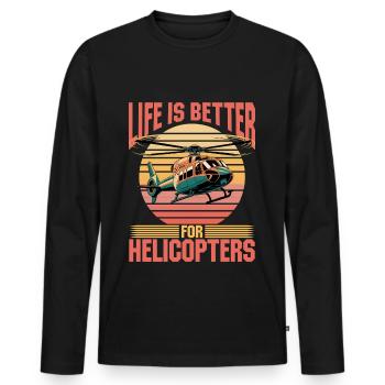 Helicopter funny Pilot - Men's Premium Organic Long Sleeve Shirt - black - Front - Nico (187cm)