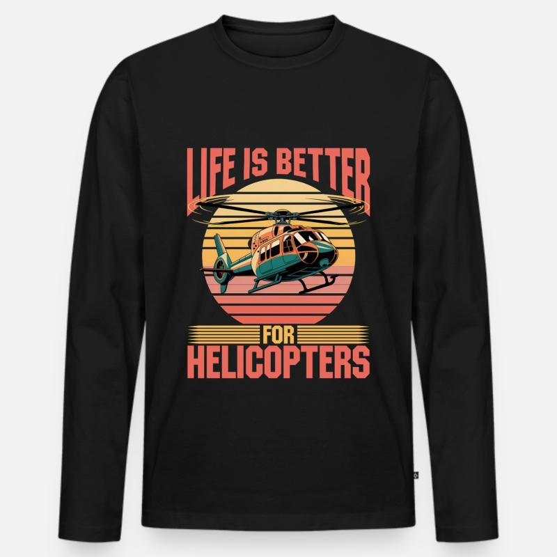Helicopter funny Pilot - Männer Premium Bio Langarmshirt - Schwarz