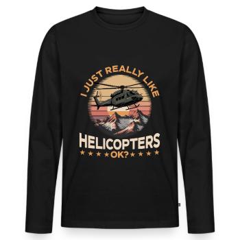 Helicopter funny Pilot - Männer Premium Bio Langarmshirt - Schwarz - Vorne - Nico (187cm)