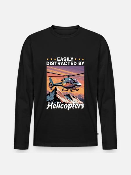 Helicopter funny Pilot - Men's Premium Organic Long Sleeve Shirt - black