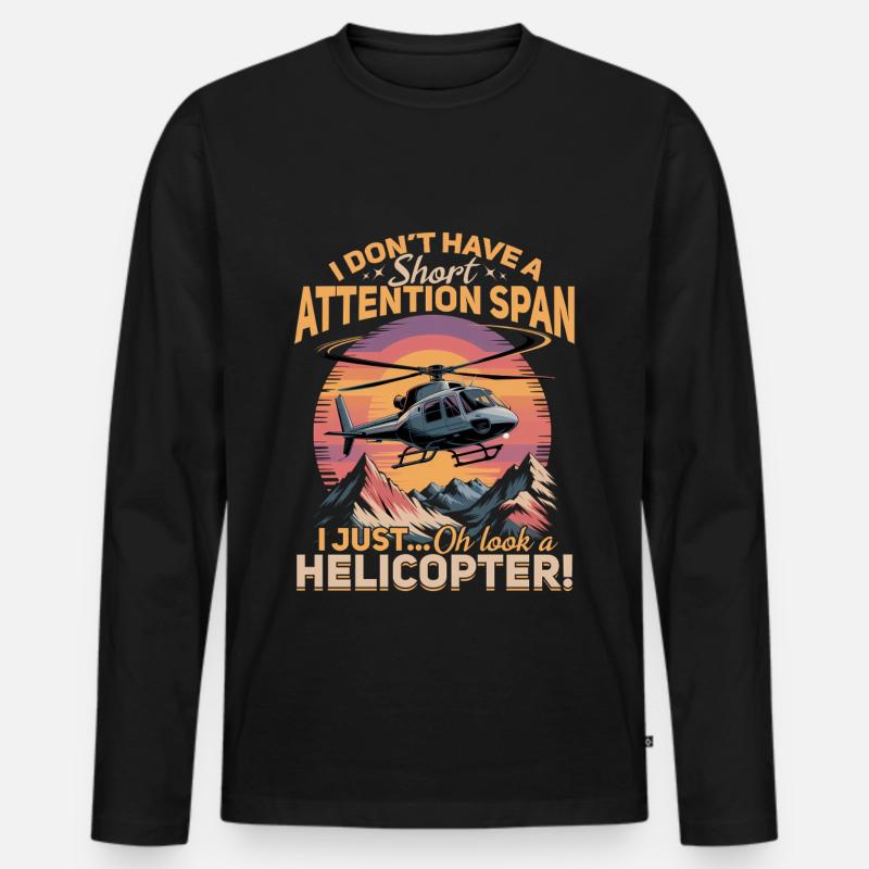 Helicopter funny Pilot - Männer Premium Bio Langarmshirt - Schwarz