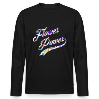 Blumen Power Hippie Sixties Floral Flower - Männer Premium Bio Langarmshirt - Schwarz - Vorne - Nico (187cm)