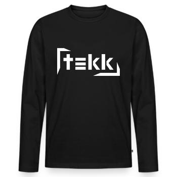 Hardtekk - Tekk - Techno - Tekk Schriftzug - Männer Premium Bio Langarmshirt - Schwarz - Vorne - Nico (187cm)