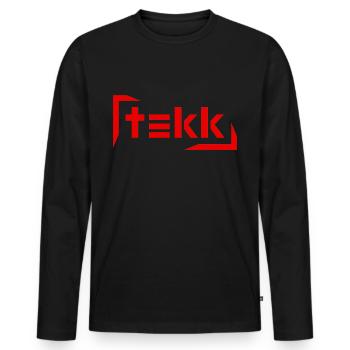 Hardtekk - Tekk - Techno - Tekk Schriftzug - Männer Premium Bio Langarmshirt - Schwarz - Vorne - Nico (187cm)
