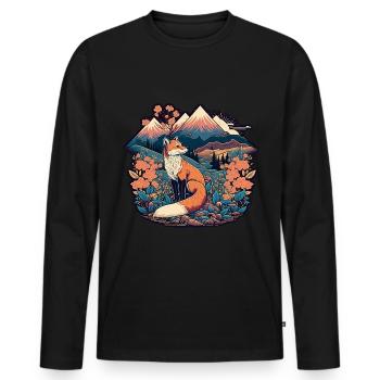 Fox Japan Cherry Blossom Flower Japanese Retro - Men's Premium Organic Long Sleeve Shirt - black - Front - Nico (187cm)