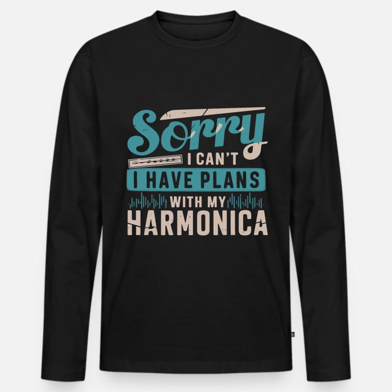 Harmonica Playing Gift - Men's Premium Organic Long Sleeve Shirt - black
