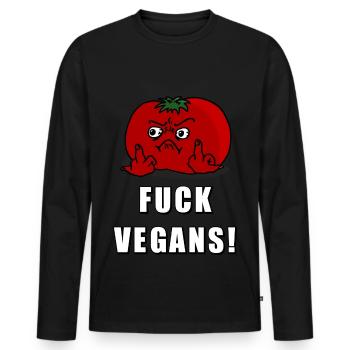 Pissed Tomato: Fuck Vegans! - Men's Premium Organic Long Sleeve Shirt - black - Front - Nico (187cm)