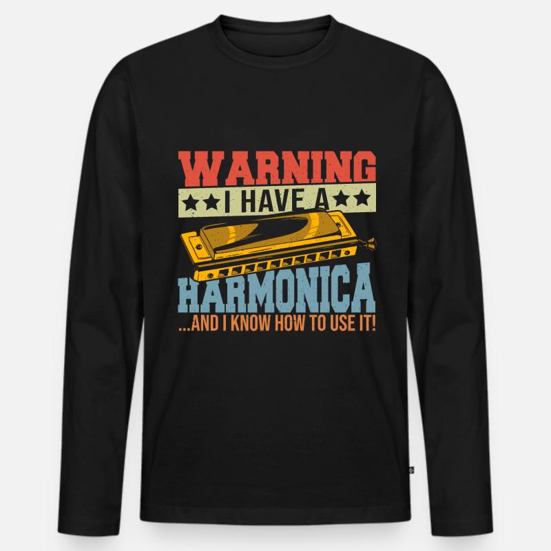 Playing Harmonica Gift - Men's Premium Organic Long Sleeve Shirt - black
