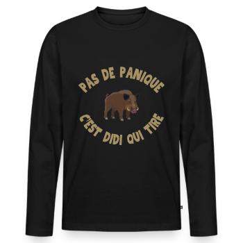 Pas de Panique C est Didi Qui Tire - T-shirt manches longues Premium bio Homme - noir - Devant - Nico (187cm)
