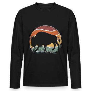 Retro Vintage Amerikanischer Bison Büffel - Männer Premium Bio Langarmshirt - Schwarz - Vorne - Nico (187cm)