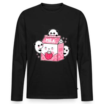 Lait Fraise - T-shirt manches longues Premium bio Homme - noir - Devant - Nico (187cm)