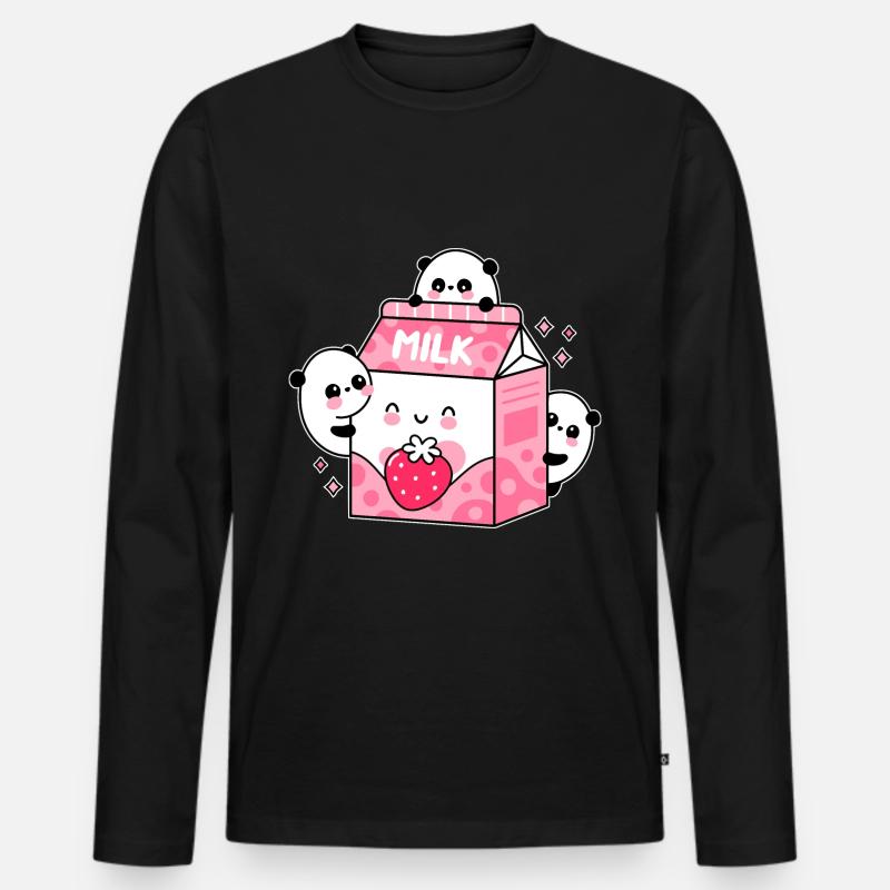 Strawberry Milk - Männer Premium Bio Langarmshirt - Schwarz