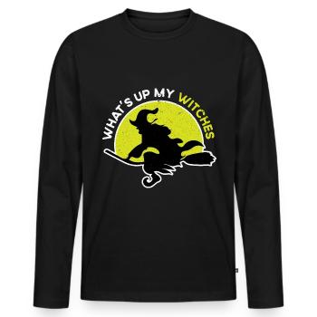 Halloween broom riding broom witch - Men's Premium Organic Long Sleeve Shirt - black - Front - Nico (187cm)
