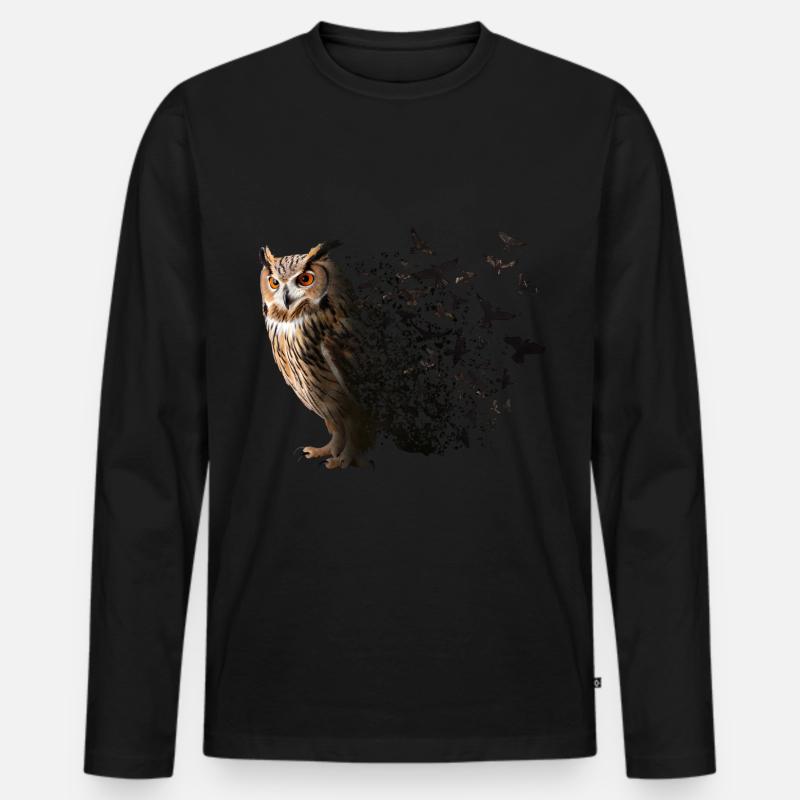 Eule - Männer Premium Bio Langarmshirt - Schwarz