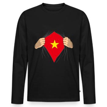 Vietnam - Männer Premium Bio Langarmshirt - Schwarz - Vorne - Nico (187cm)