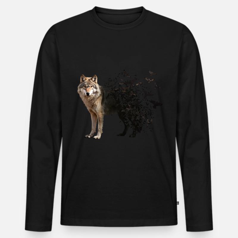 Wolf - Männer Premium Bio Langarmshirt - Schwarz