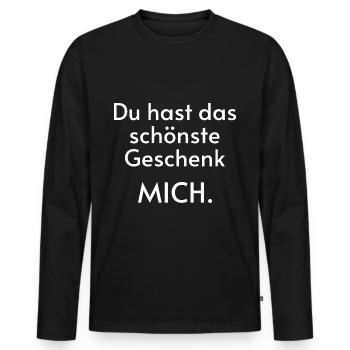 Geschenk auspacken lustiger Spruch - Männer Premium Bio Langarmshirt - Schwarz - Vorne - Nico (187cm)