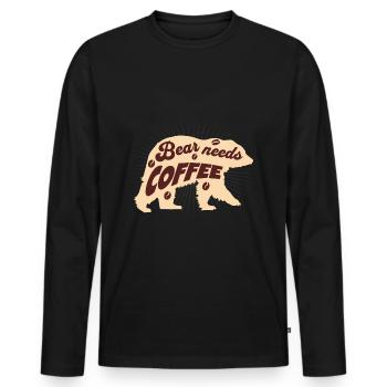 Café Ours Caféine Grain de café Matin grouch - T-shirt manches longues Premium bio Homme - noir - Devant - Nico (187cm)