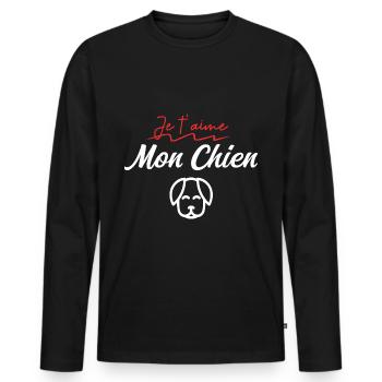 J’aime mon chien - T-shirt manches longues Premium bio Homme - noir - Devant - Nico (187cm)