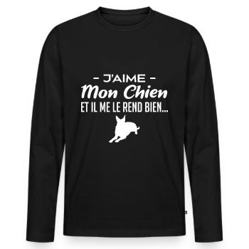 J aime mon chien - T-shirt manches longues Premium bio Homme - noir - Devant - Nico (187cm)