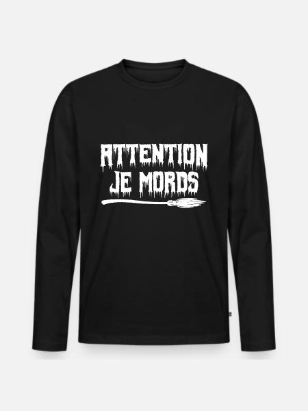 attention je mords - T-shirt manches longues Premium bio Homme - noir